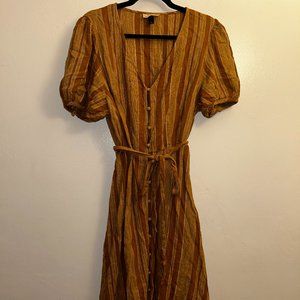 Mustard Yellow Bell-Sleeved Knee-Length Button up Dress
